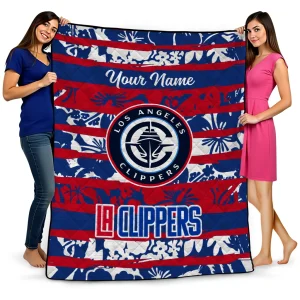 personalized los angeles clippers layered florals red white quilt blanket best selling