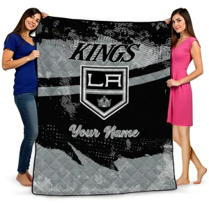personalized los angeles kings brushstroke layers black quilt blanket best selling