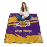 personalized los angeles lakers brushstroke layers purple quilt blanket best selling
