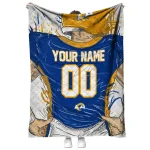personalized los angeles rams player sketch blue gray quilt blanket best selling
