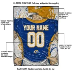 personalized los angeles rams player sketch blue gray quilt blanket best selling