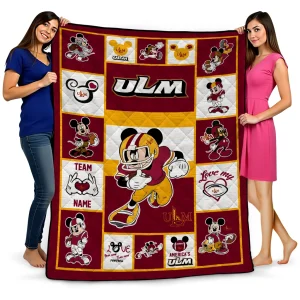 personalized louisiana monroe warhawks mickey crimson red white quilt blanket best selling