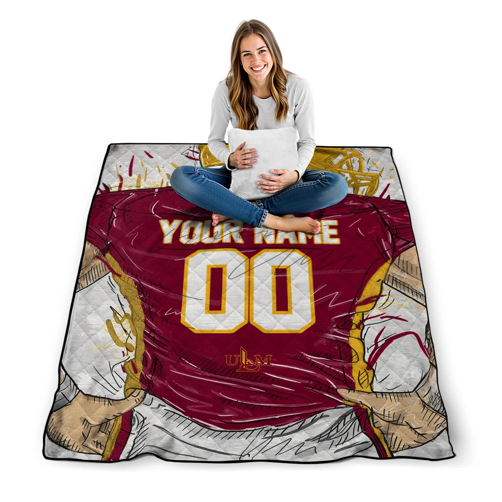 personalized louisiana monroe warhawks player sketch red gray quilt blanket high quality personalized louisiana monroe warhawks player sketch red gray quilt blanket high quality