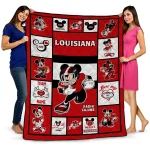 personalized louisiana ragin cajuns mickey crimson red white quilt blanket best selling