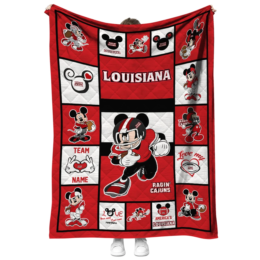 personalized louisiana ragin cajuns mickey crimson red white quilt blanket fashion forward