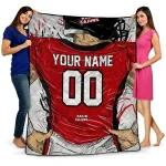 personalized louisiana ragin cajuns player sketch red gray quilt blanket best selling