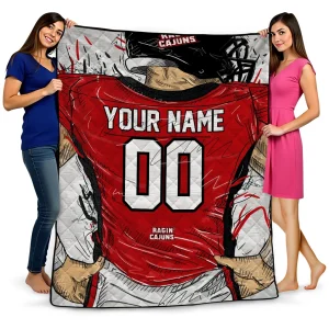 personalized louisiana ragin cajuns player sketch red gray quilt blanket best selling