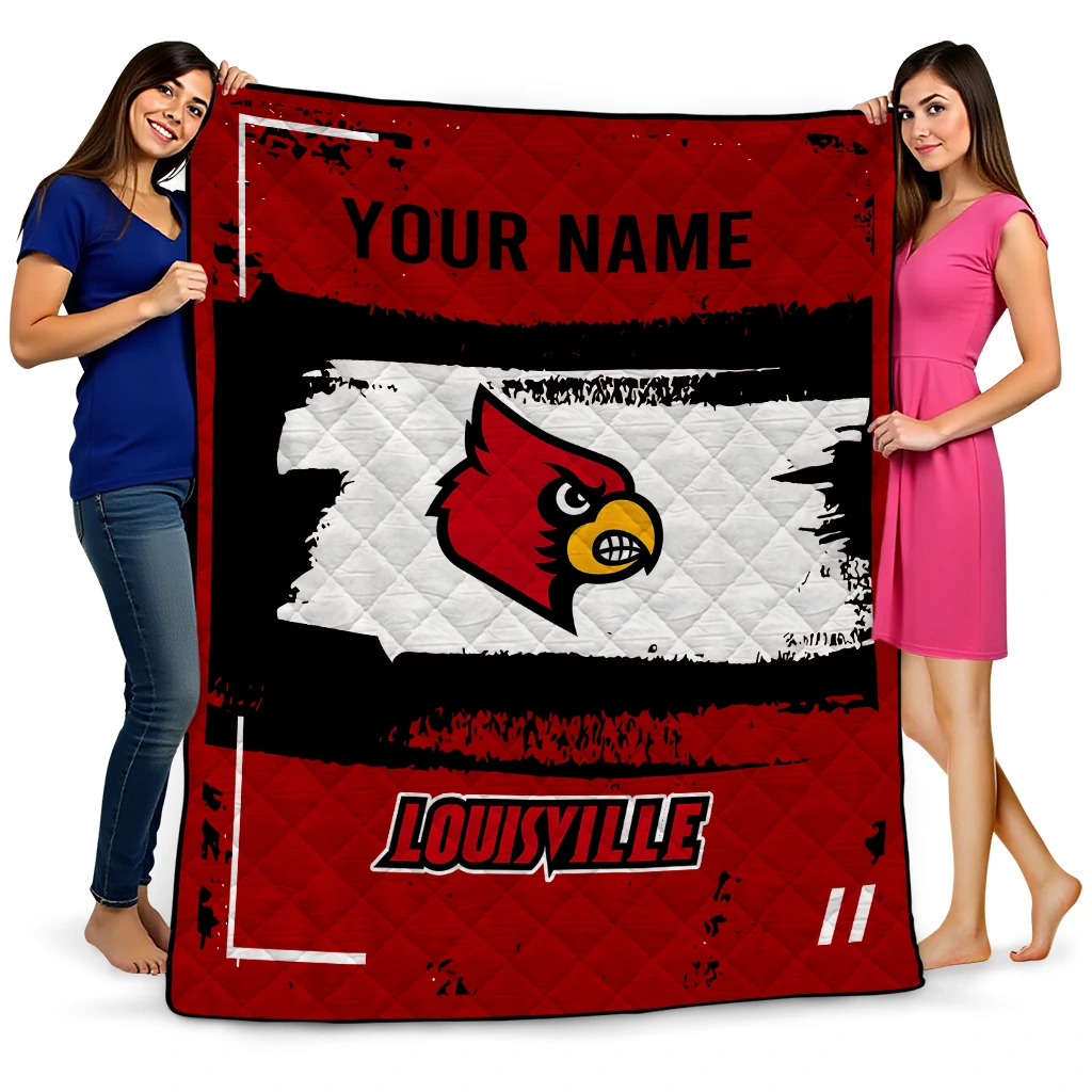 personalized louisville cardinals grunge patch red white quilt blanket best selling