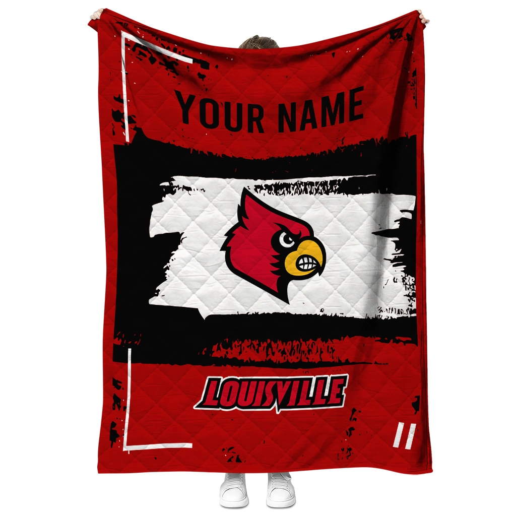 personalized louisville cardinals grunge patch red white quilt blanket fashion forward