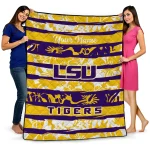 personalized lsu tigers layered florals purple white quilt blanket best selling