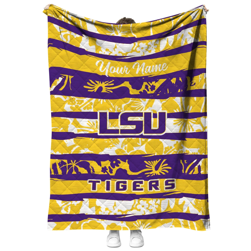 personalized lsu tigers layered florals purple white quilt blanket fashion forward