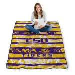 personalized lsu tigers layered florals purple white quilt blanket best selling