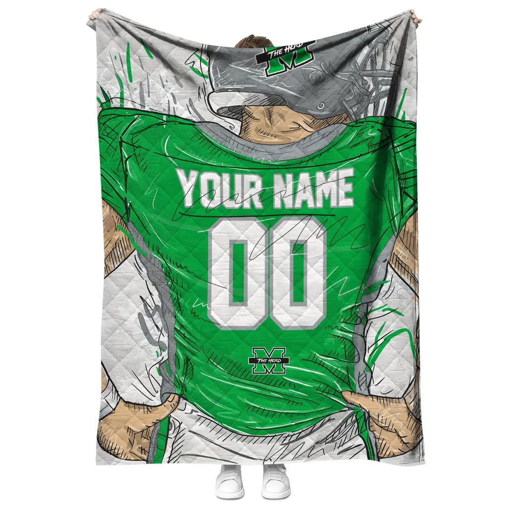 personalized marshall thundering herd player sketch green gray quilt blanket fashion forward personalized marshall thundering herd player sketch green gray quilt blanket fashion forward