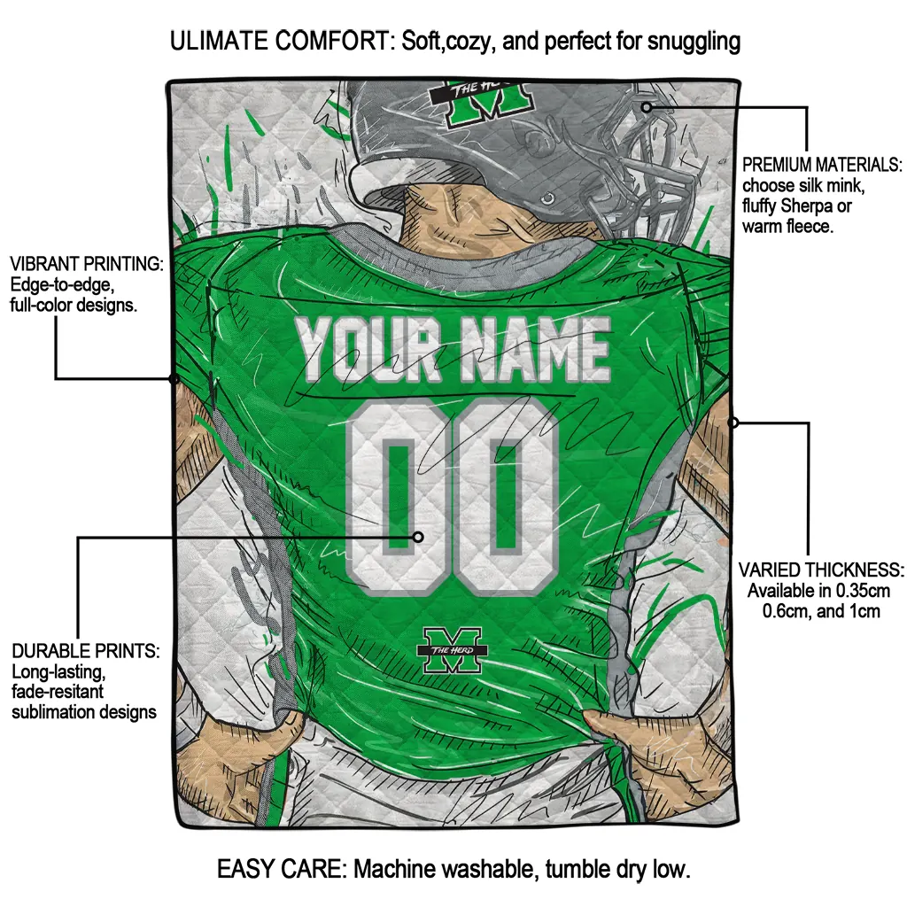 personalized marshall thundering herd player sketch green gray quilt blanket latest model personalized marshall thundering herd player sketch green gray quilt blanket latest model