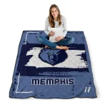 personalized memphis grizzlies grunge patch blue white quilt blanket best selling