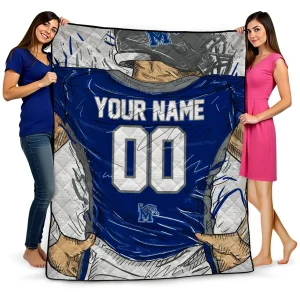 personalized memphis tigers player sketch blue gray quilt blanket best selling