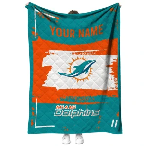 personalized miami dolphins grunge patch aqua white quilt blanket fashion forward