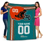 personalized miami dolphins helmet theme aqua quilt blanket best selling