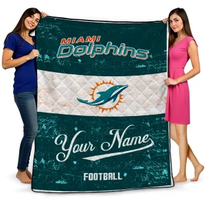personalized miami dolphins hibiscus burst aqua white quilt blanket best selling