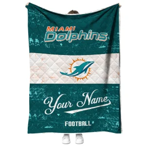 personalized miami dolphins hibiscus burst aqua white quilt blanket fashion forward