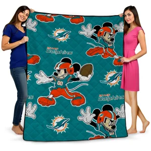 personalized miami dolphins mickey football aqua quilt blanket best selling