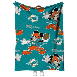 personalized miami dolphins mickey football aqua quilt blanket fashion forward