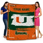 personalized miami hurricanes grunge patch orange white quilt blanket best selling