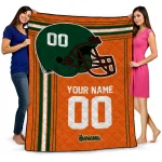 personalized miami hurricanes helmet theme orange quilt blanket best selling