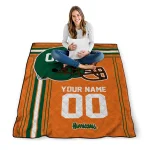 personalized miami hurricanes helmet theme orange quilt blanket best selling