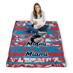 personalized miami marlins layered florals blue white quilt blanket best selling