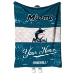 personalized miami marlins snoopy victory blue white quilt blanket best selling