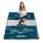 personalized miami marlins snoopy victory blue white quilt blanket best selling