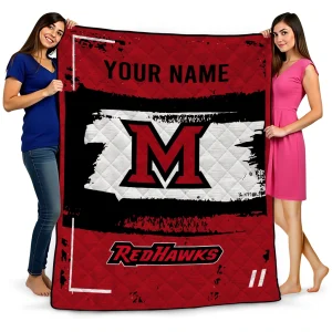 personalized miami redhawks grunge patch red white quilt blanket best selling