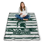 personalized michigan state spartans layered florals green white quilt blanket best selling