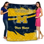 personalized michigan wolverines brushstroke layers blue quilt blanket best selling