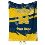 personalized michigan wolverines brushstroke layers blue quilt blanket best selling