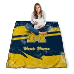 personalized michigan wolverines brushstroke layers blue quilt blanket best selling