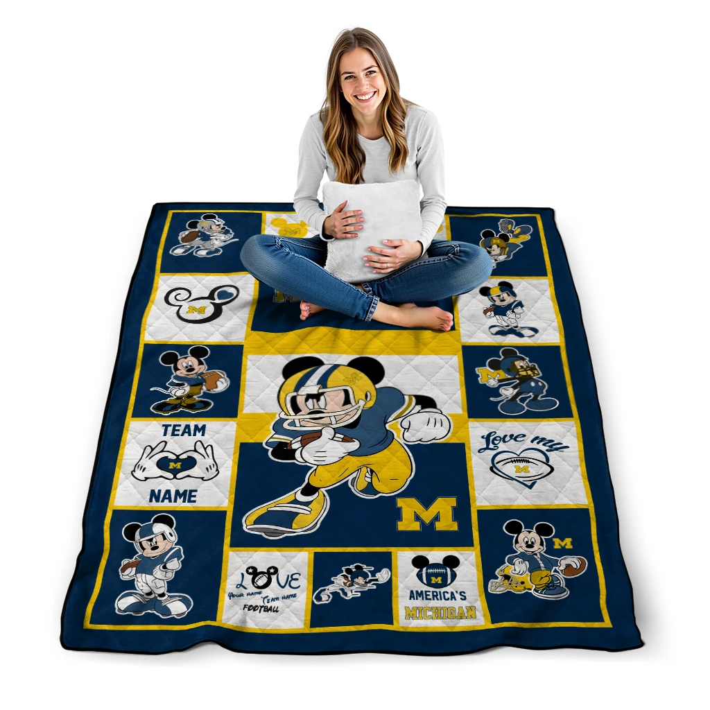 personalized michigan wolverines mickey crimson blue white quilt blanket high quality personalized michigan wolverines mickey crimson blue white quilt blanket high quality