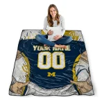 personalized michigan wolverines player sketch blue gray quilt blanket best selling
