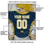 personalized michigan wolverines player sketch blue gray quilt blanket best selling