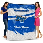 personalized middle tennessee blue raiders brushstroke layers blue quilt blanket best selling