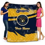 personalized milwaukee brewers brushstroke layers navy blue quilt blanket best selling