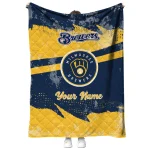 personalized milwaukee brewers brushstroke layers navy blue quilt blanket best selling