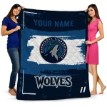 personalized minnesota timberwolves grunge patch midnight blue white quilt blanket best selling