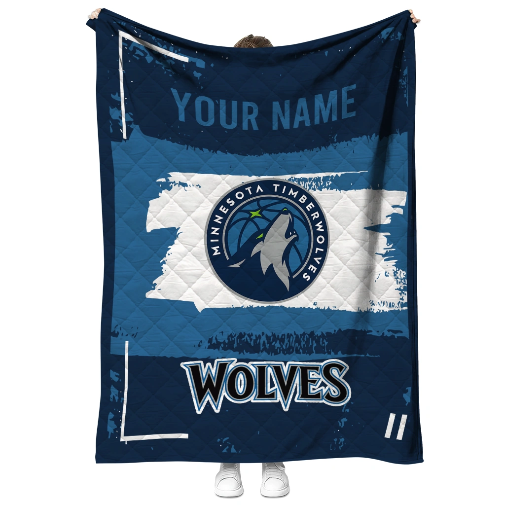 personalized minnesota timberwolves grunge patch midnight blue white quilt blanket fashion forward