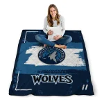 personalized minnesota timberwolves grunge patch midnight blue white quilt blanket best selling