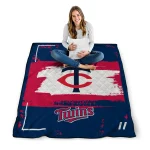 personalized minnesota twins grunge patch navy white quilt blanket best selling