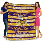 personalized minnesota vikings layered florals purple white quilt blanket best selling