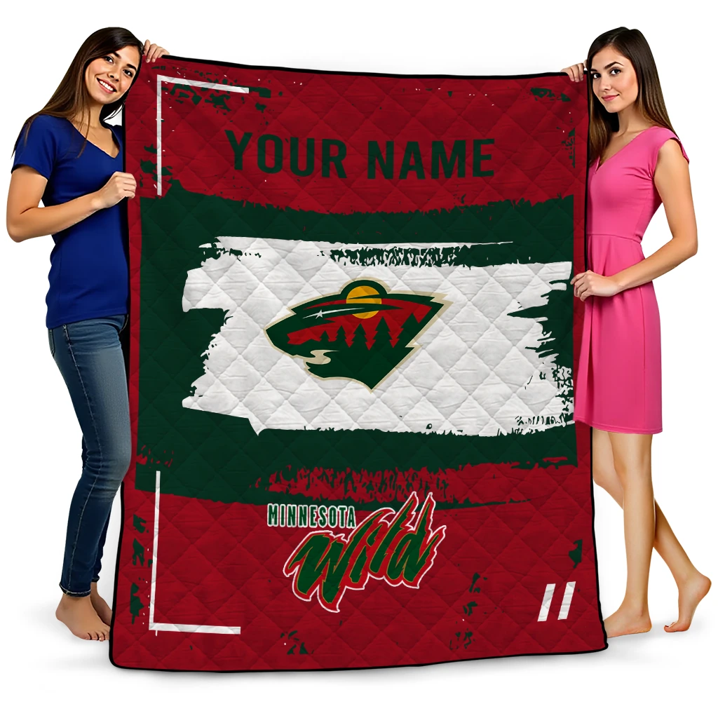 personalized minnesota wild grunge patch red white quilt blanket best selling