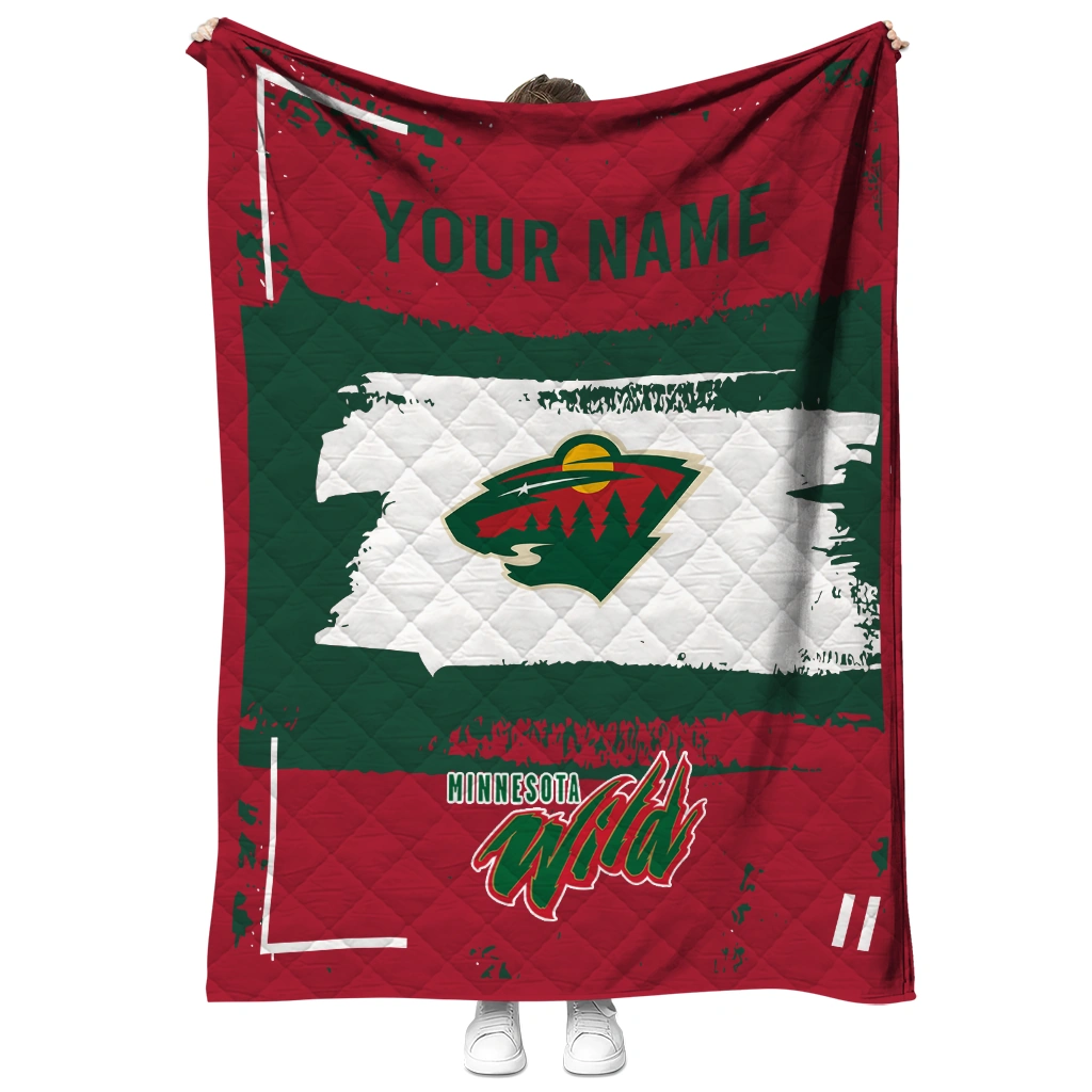 personalized minnesota wild grunge patch red white quilt blanket fashion forward